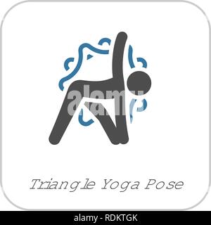 Yoga Triangle Pose Icon. Flat Design Yoga Poses with Mandala Ornament in Back. Isolated Illustration. Stock Vector