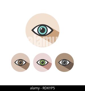 Human eye icon set with shade on circles. Vector illustration Stock Vector