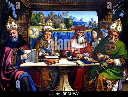 Four doctors of the Church Four Evangelists by Pier Francesco Sacchi 1485 1528, Italy, Italian, Stock Photo