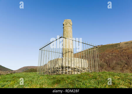 Elisegs Pillar a 9th century stone monument erected by Prince Cyngen ap Cadell of Powys near Valle Crucis Abbey Llangollen North Wales Stock Photo