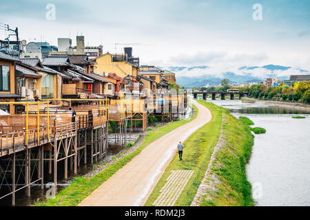 Pontocho old restaurant and Kamo river in Kyoto, Japan Stock Photo