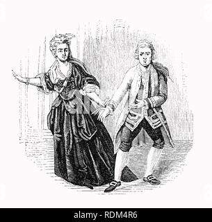 David Garrick (1717-1779), English actor, playwright, theatre manager and producer performing in MacBeth. He went on to influence nearly all aspects of theatrical practice throughout the 18th century, and was a pupil and friend of Dr Samuel Johnson. He appeared in a number of amateur theatricals, and with his appearance in the title role of Shakespeare's Richard III, audiences and managers began to take notice.