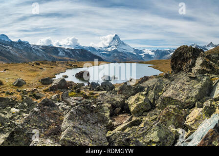 matterhorn with lake in front, swiss alps Stock Photo