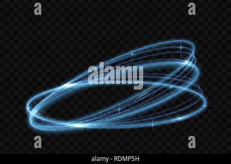 Vector circle neon light tracing effect. Glowing magic fire ring trace Stock Vector