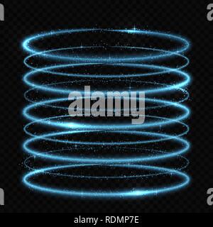 Vector circle neon light tracing effect. Glowing magic fire ring trace Stock Vector
