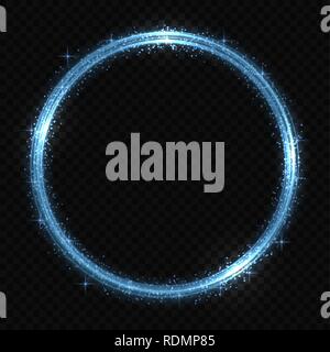 Vector circle neon light tracing effect. Glowing magic fire ring trace Stock Vector