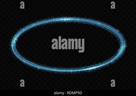 Vector circle neon light tracing effect. Glowing magic fire ring trace Stock Vector