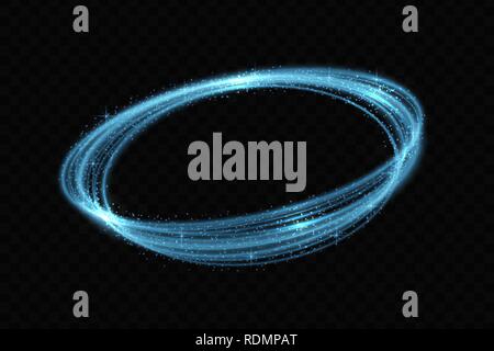 Vector circle neon light tracing effect. Glowing magic fire ring trace Stock Vector