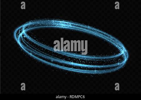 Vector circle neon light tracing effect. Glowing magic fire ring trace Stock Vector