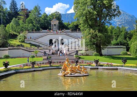 Garden ground floor with temple of Venus, Linderhof Castle, Ettal Municipality, Ammertal, Ammergau Alps, Upper Bavaria, Bavaria Stock Photo