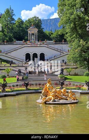 Garden ground floor with temple of Venus, Linderhof Castle, Ettal Municipality, Ammertal, Ammergau Alps, Upper Bavaria, Bavaria Stock Photo