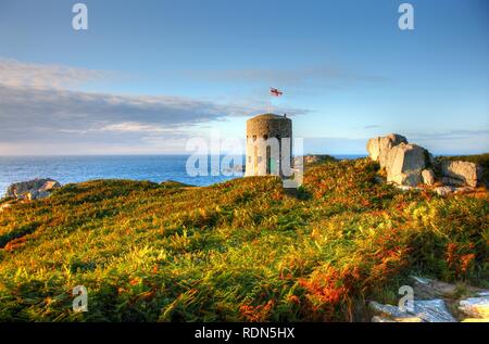 Martello towers, watch towers and fortified towers built in the 17th century, situated along the coastline, here tower number 5 Stock Photo