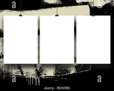 Three blank frames against beige painted on black background Stock Photo