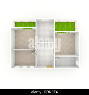 3d interior illustration rendering of empty home apartment Stock Photo