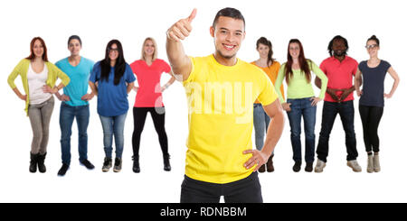 Group of friends success thumbs up successful young people isolated on a white background Stock Photo