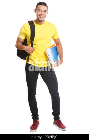 Student young man full body portrait smiling people isolated on a white background Stock Photo