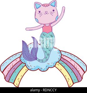 purrmaid with clouds and rainbow undersea Stock Vector