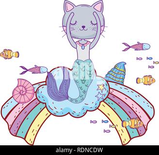 purrmaid with clouds and rainbow undersea Stock Vector