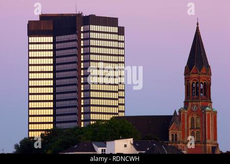 Essen town hall and Kreuzeskirche church, city centre, Essen, North Rhine-Westphalia Stock Photo