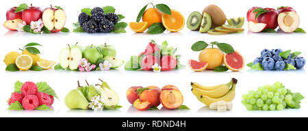 Fruits fruit collection orange apple apples banana strawberry cherry organic isolated on a white background Stock Photo
