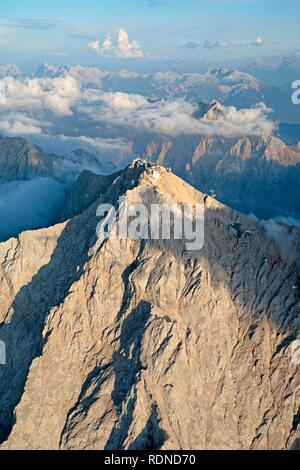 Aerial view of Zugspitze Mountain and neighbouring peaks, the Alps, Bavaria Stock Photo