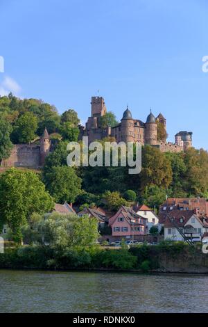 Castle Wertheim with river Main, Kreuzwertheim, Baden-Württemberg, Germany Stock Photo