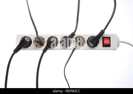 Multiple outlet strip, for connecting multiple electrical devices Stock Photo