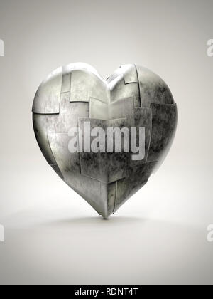 3D render of metal armoured heart on white background Stock Photo
