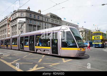 Tram Luas in O'Connell Street, Dublin, Republic of Ireland, Europe Stock Photo