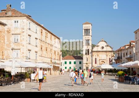 Main square of Hvar Town, Hvar Island, Central Dalmatia, Adriatic Coast, Croatia, Europe Stock Photo