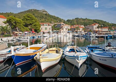 Harbour of Lopud town on Lopud Island near Dubrovnik, Elaphiti or Elafiti islands, Southern Dalmatia, Adriatic Coast, Croatia Stock Photo