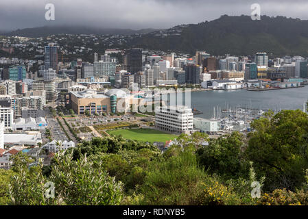 View from Mount Victoria of downtown Wellington, North Island, New Zealand. Stock Photo