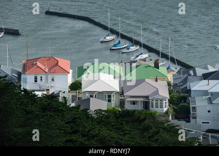 View from Mount Victoria of the harbor and  downtown  in Wellington, North Island, New Zealand. Stock Photo