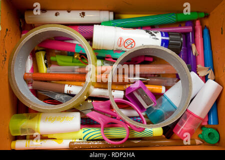 Childrens pens and pencils Stock Photo