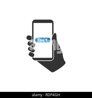 Hand, smartphone, online shopping icon Flat design Vector Stock Vector