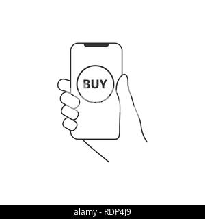 Hand, smartphone, online shopping icon Flat design Vector Stock Vector