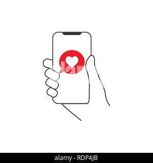 Hand hold smartphone, chat, message Icon. Flat design Vector Stock Vector