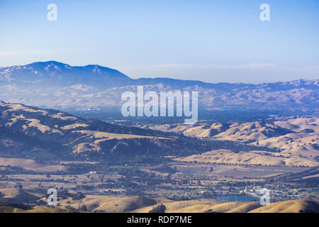 View towards Tri-Valley and Mt Diablo at sunset from Mission Peak, east San Francisco bay area, California Stock Photo