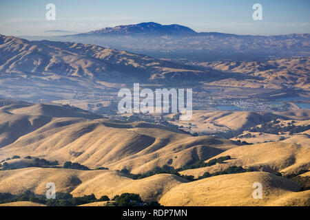 View towards Mt Diablo at sunset from Mission Peak, east San Francisco bay area, California Stock Photo