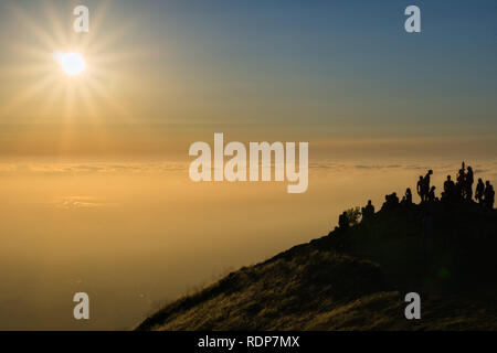 Colorful sunset over a sea of clouds, Mission Peak, south San Francisco bay area, California Stock Photo