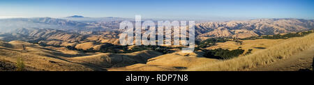 Panoramic view towards Mount Diablo at sunset from the summit of Mission Peak, San Francisco bay area, California Stock Photo