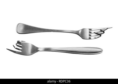 Distorted Fork Bent Forks on White Background Stock Photo - Alamy