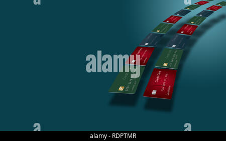 Credit cards arc across page and is surrounded with space for text or other design elements. This is an illustration.