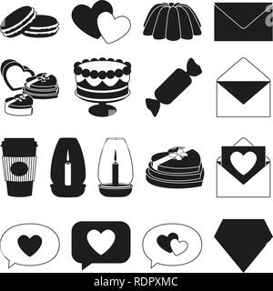 17 black and white romantic food elements Stock Vector