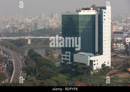 Dhaka, Bangladesh - January 13, 2019: The 16-storey office building of the Bangladesh Garment Manufacturers and Exporters Association (BGMEA) was buil Stock Photo