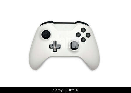 Gaming console game pad isolated on white background. Video gaming concept. Top view cut out composition. Stock Photo