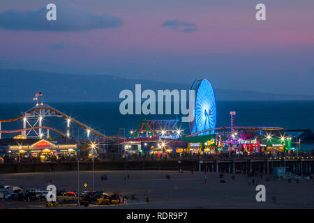 Sunset at the Santa Monica Pier, Santa Monica, Los Angeles, California, USA Stock Photo