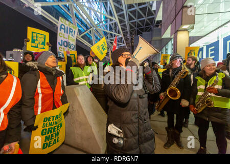 Detroit, Michigan USA - 18 January 2019 - Newly-elected Congresswoman Rashida Tlaib speaks to General Motors workers and supporters who rallied outside the North American International Auto Show to protest General Motors' plan to close five auto plants in the United States and Canada. Credit: Jim West/Alamy Live News Stock Photo