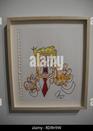 New York, USA. 18th Jan, 2019. The work 'Monster' by US actor Jim Carrey can be seen at the Affordable Art Fair in New York. Credit: Johannes Schmitt-Tegge/dpa/Alamy Live News Stock Photo