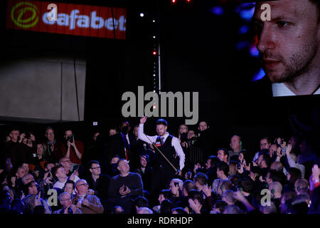 London, UK. 18th Jan, 2019. Judd Trump of England arrives for his quarterfinal match against Mark Selby of England at Snooker Masters 2019 at the Alexandra Palace in London, Britain on Jan. 18, 2019. Credit: Tim Ireland/Xinhua/Alamy Live News Stock Photo